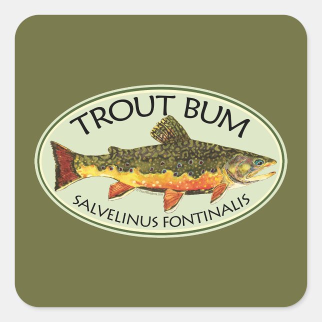 TROUT BUM - Bach Foreut Brookie Fischen Quadratischer Aufkleber (Vorderseite)