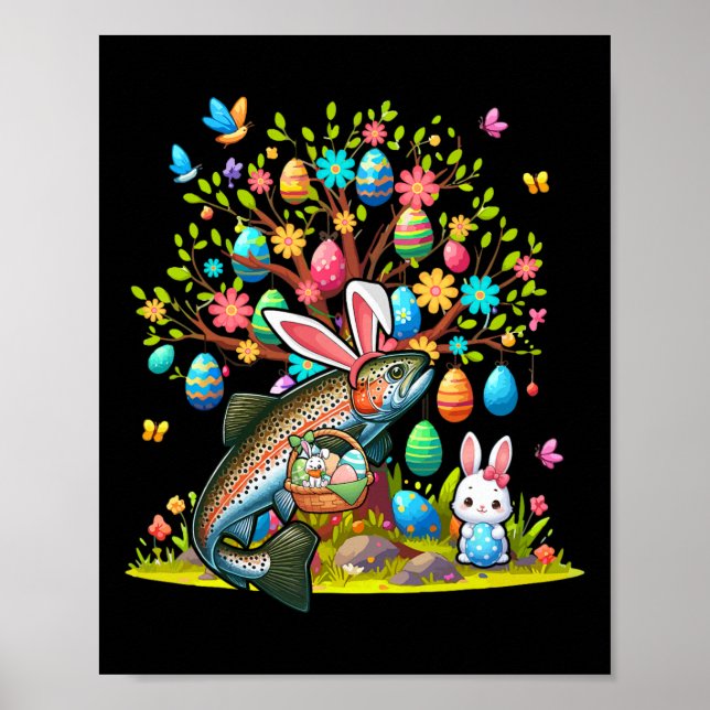 Trout Fish Bunny Easter Eggs Cute Tree Costume Hun Poster (Vorne)