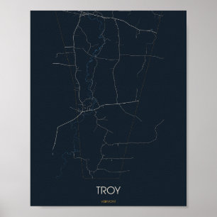 Troy, Vermont Straßenkarte Poster (Nacht) –