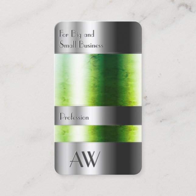 Trübe Aluminiumbox mit grünem Giftmonogramm Visitenkarte (Vorderseite)