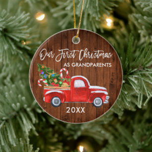 Truck Candy Wood Erste Weihnachten als Großeltern Keramik Ornament