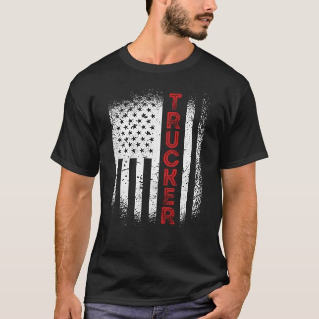 Truck Driver Trucker US American Flag Patriotic T-Shirt (Vorderseite)