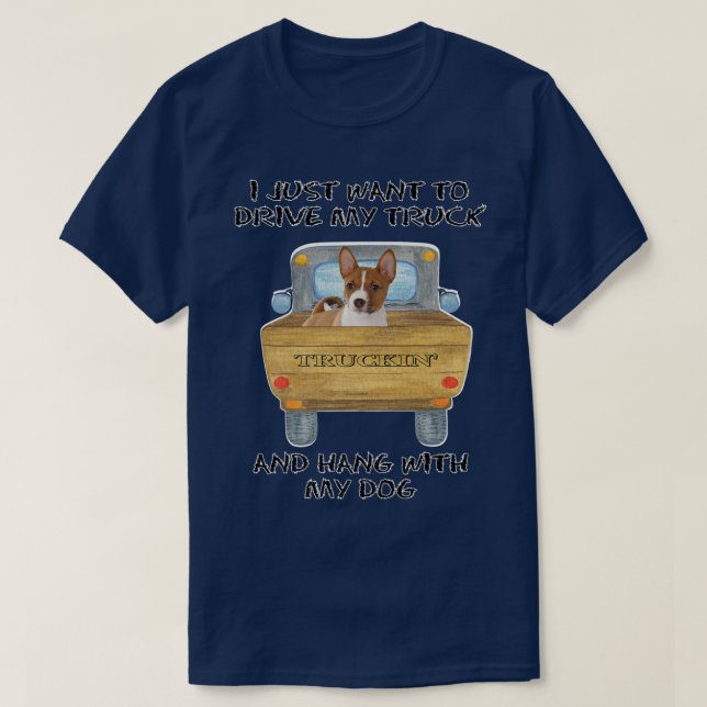 Truck Driving Dog Basenji  T-Shirt (Design vorne)