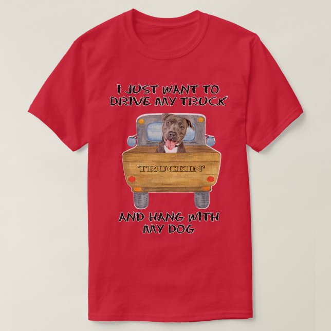 Truck Driving Dog Pitbull 1  T-Shirt (Design vorne)