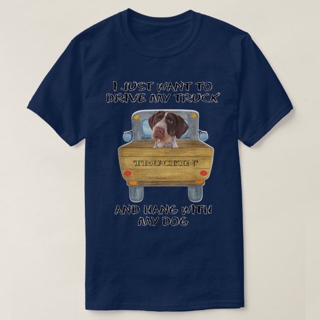 Truck Driving Dog Pointers German Wirehaired  T-Shirt (Design vorne)