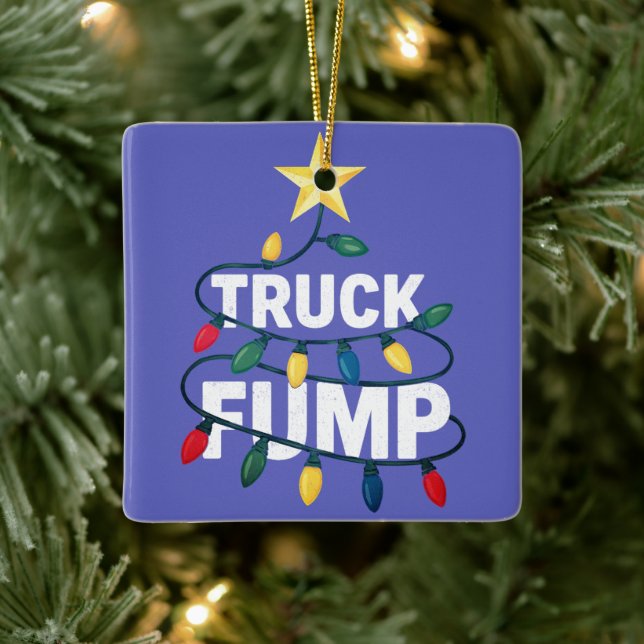 Truck Fump Minimal Art Xmas Lights And Star Keramikornament (Baum)