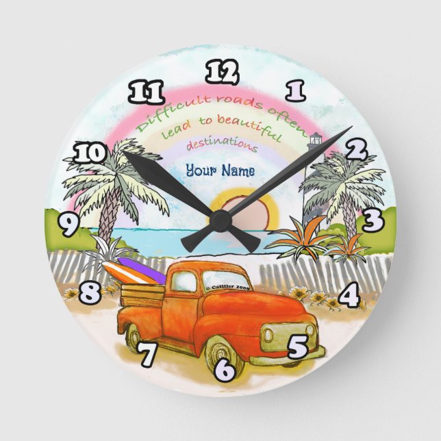 Truck Surfer lighthouse   clock Runde Wanduhr (Vorderseite)
