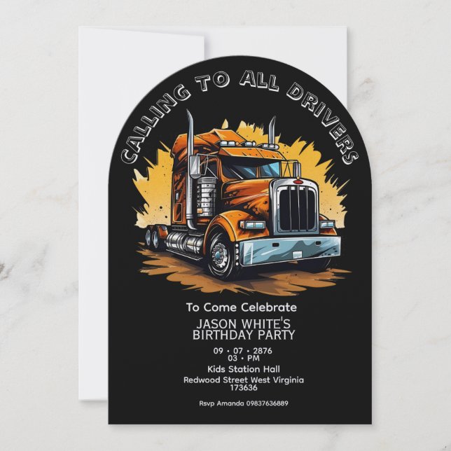 Truck Themed Boy Birthday Invitation  Einladung (Vorderseite)