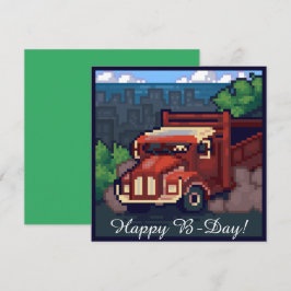 Truck, vrachtwagen, happy b-day pixel art,  karte