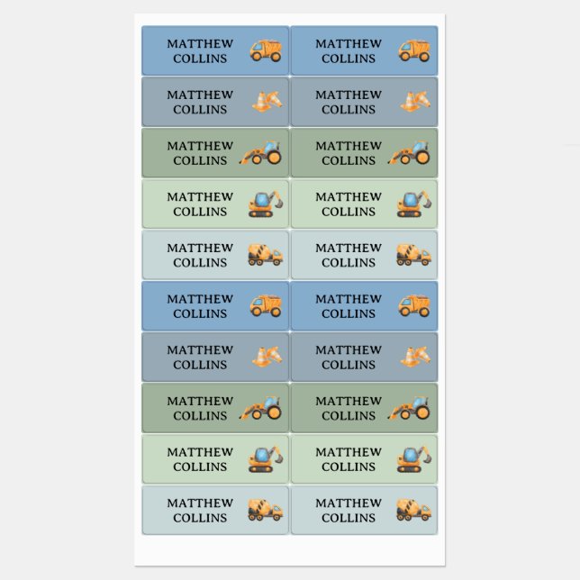 Truck Waterproof School Name Label Stickers Boy Etiketten (Blatt)