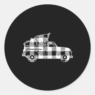 Truck Xmas Tree Black & amp; White Buffalo Kariert Runder Aufkleber