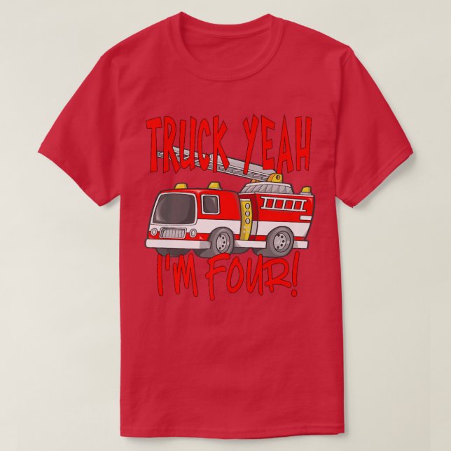Truck Yeah, ich bin vier Feuerwehrwagen für 4 Jahr T-Shirt (Design vorne)