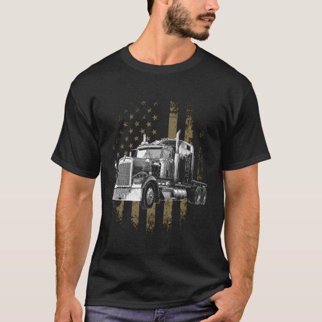 Trucker American Flag Big Rig Semi-Trailer Truck D T-Shirt (Vorderseite)