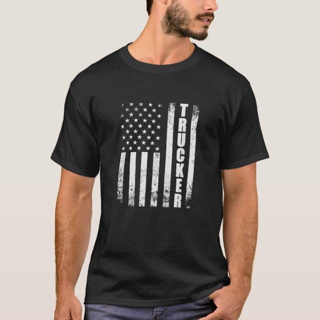 Trucker American Flag Semi Truck Driver 18 Wheeler T-Shirt (Vorderseite)