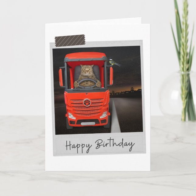 Trucker Cat Funny Birthday Card Karte (Vorderseite)