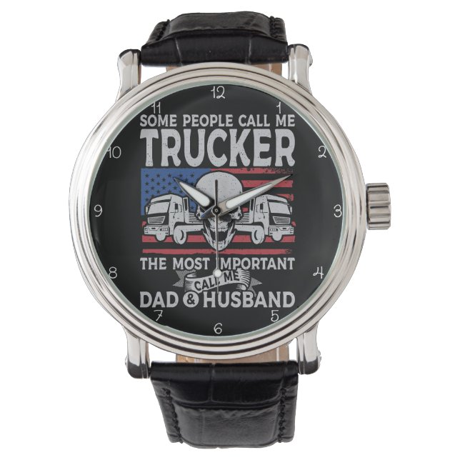 Trucker, Dad, Husband, American Skull Armbanduhr (Vorderseite)