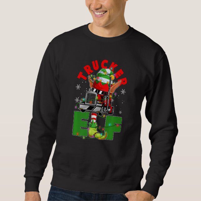 Trucker Elf Christmas Tree Light Truck Drivers Xma Sweatshirt (Vorderseite)