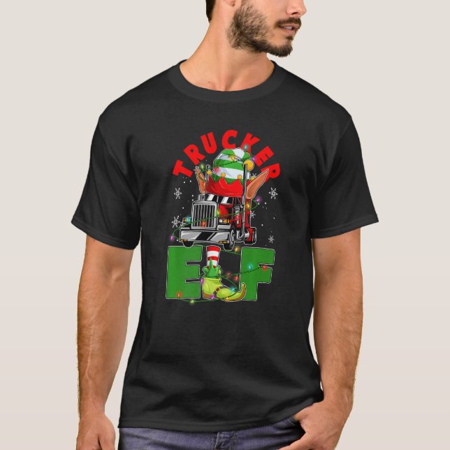 Trucker Elf Christmas Tree Light Truck Drivers Xma T-Shirt (Vorderseite)