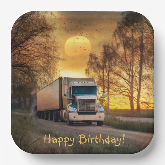 Trucker Happy Birthday Pappteller (Vorderseite)