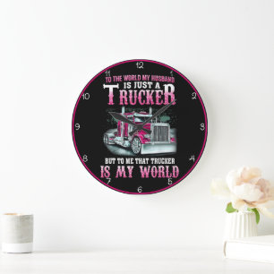 Trucker Husband, meine ganze Welt Große Wanduhr