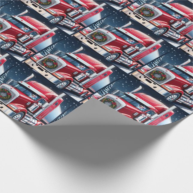 Trucker Santa 18 Wheeler Christmas Geschenkpapier (Ecke)