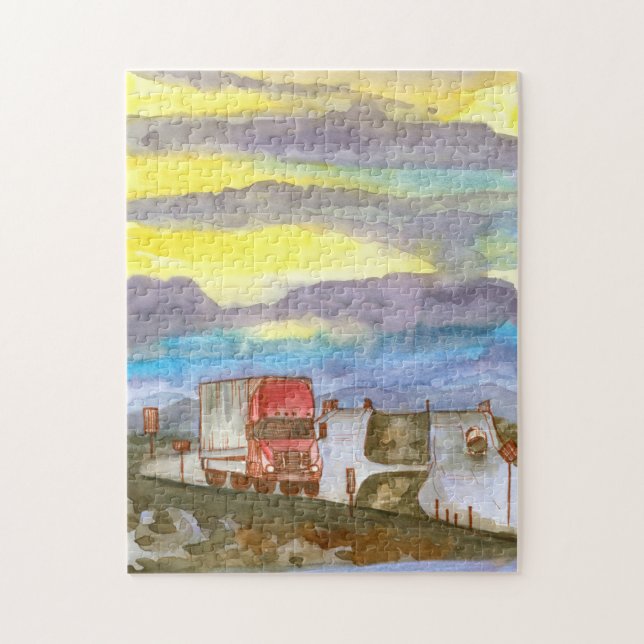 Trucker Semi Long Haul Truck Fahrer Sunrise Puzzle (Vertikal)