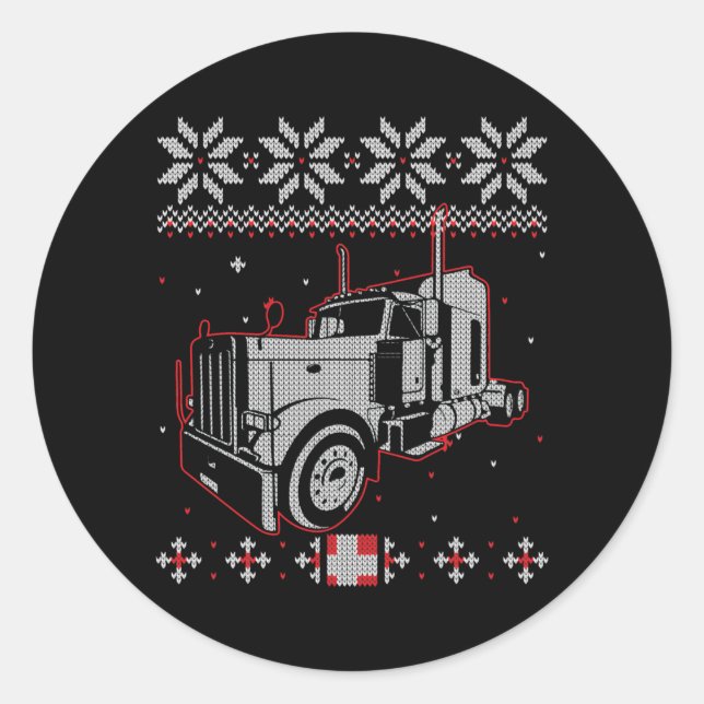 Trucker Ugly Christmas Sweater Truck Fahrer Runder Aufkleber (Vorderseite)
