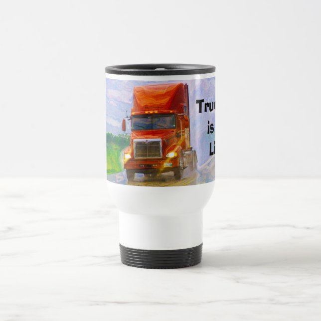 TRUCKERS BIG RIG RED TRUCK REISE MUG REISEBECHER (Mittel)