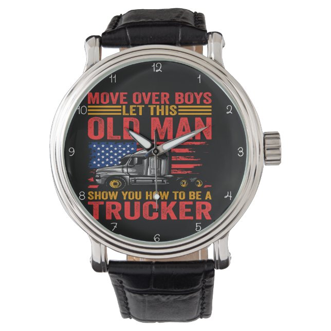 Truckers Move America: Flag Background Armbanduhr (Vorderseite)