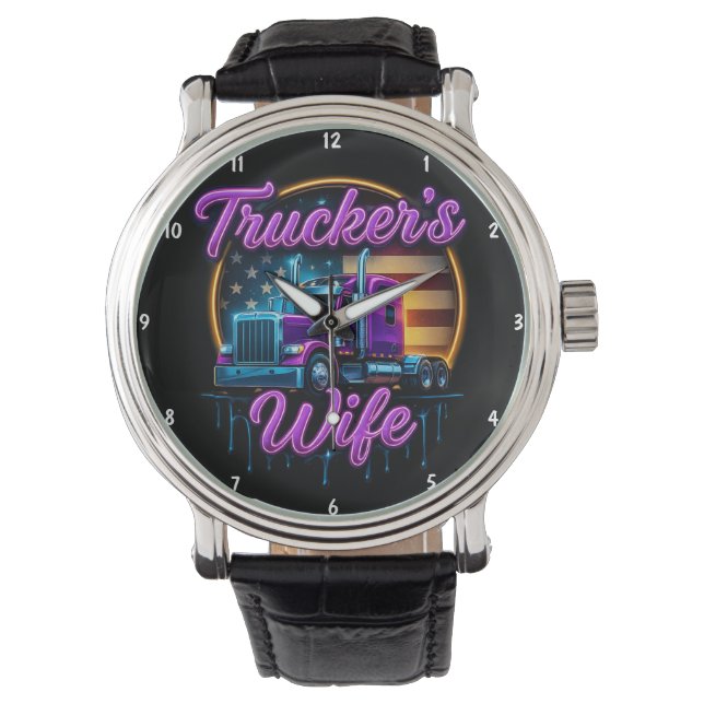 Trucker's Wife: Neon Flag, Gold Rim Armbanduhr (Vorderseite)