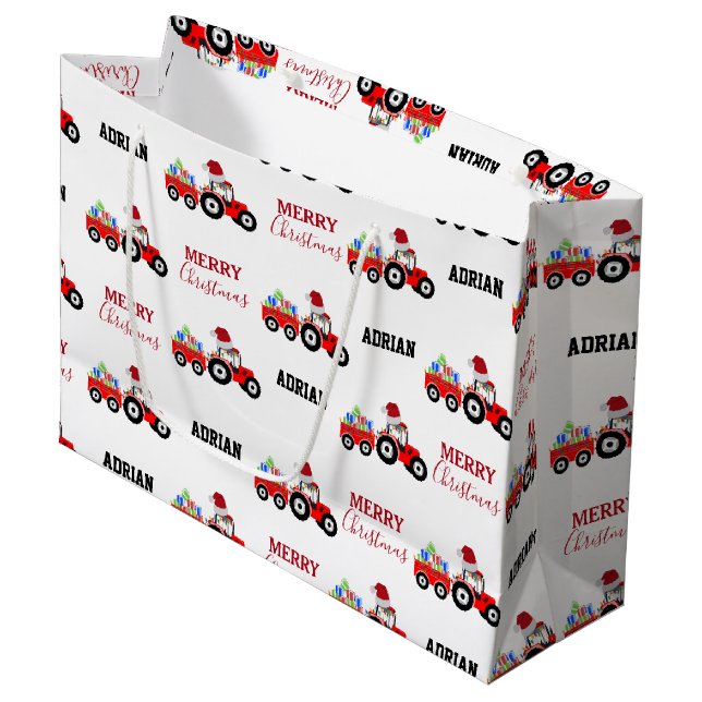 Truckfarm Farm Individuelle Name Große Geschenktüte (Vorderseite Schrägansicht)