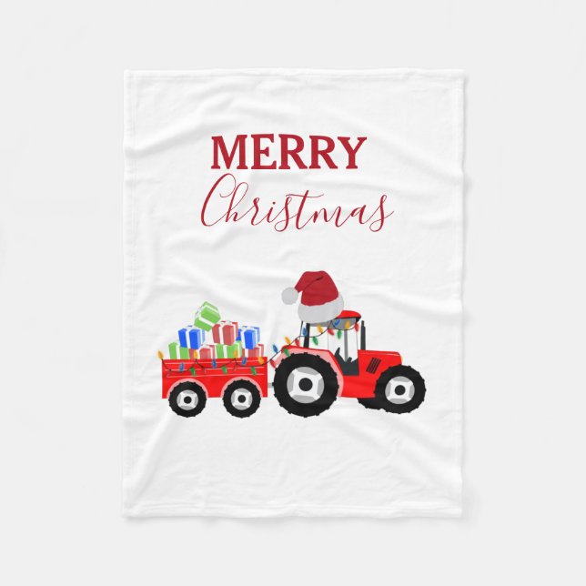 Truckfarm Red Christmas Tractor Fleecedecke (Vorderseite)