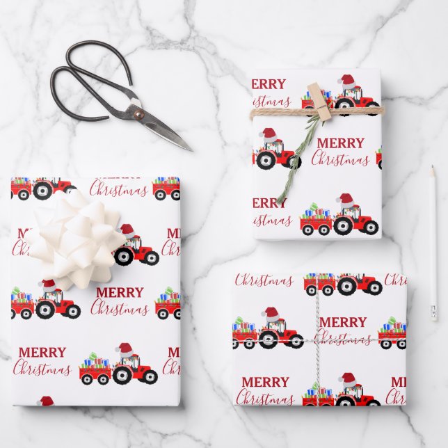 Truckfarm Red Christmas Tractor Geschenkpapier Set (Vorderseite)