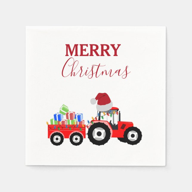Truckfarm Red Christmas Tractor Serviette (Vorderseite)