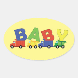 Trucks Baby Shower Ovaler Aufkleber