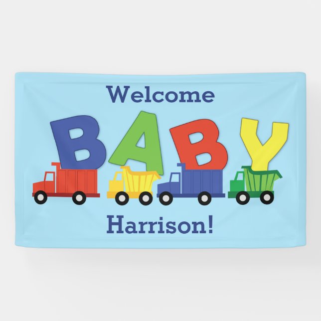 Trucks Boy Baby Shower Construction Niedlich Banner (Horizontal)