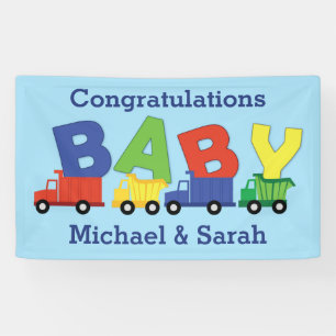 Trucks Boy Baby Shower Construction Niedlich Banner