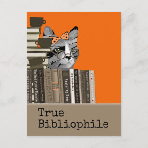 True Bibliophile - Cat with Books Postkarte