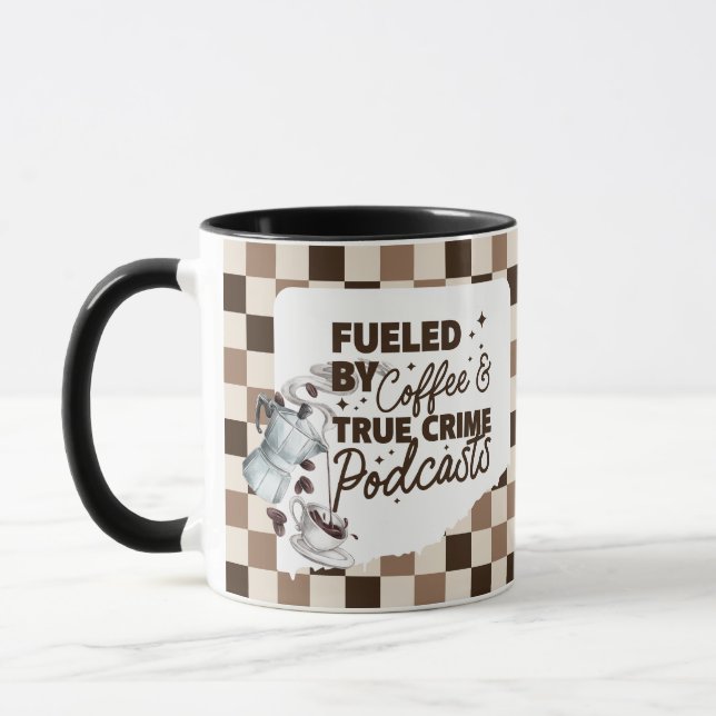 True Crime & Coffee Bold Brown Checkered Mug  Tasse (Links)