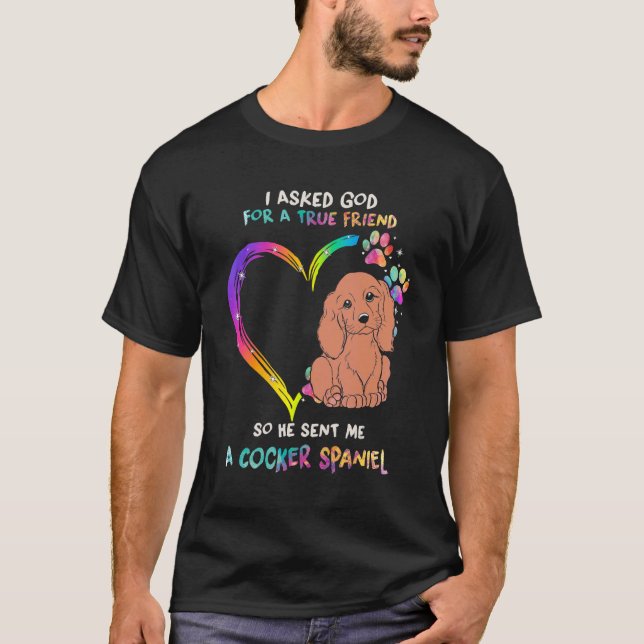 True Friend Cocker Spaniel mit Herz-Gefärbte Krawa T-Shirt (Vorderseite)