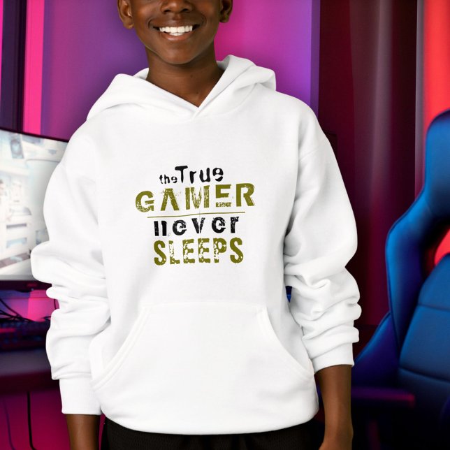 True Gamer schläft nie für lustige Typografie-Game Hoodie (Von Creator hochgeladen)