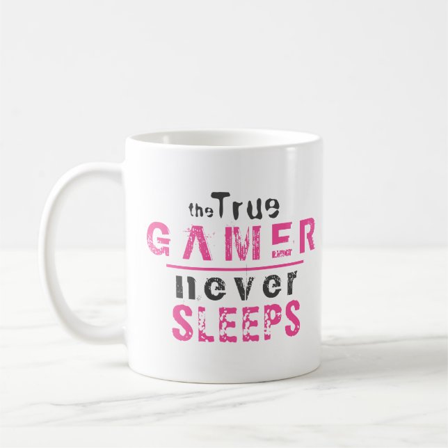 True Gamer schläft nie Pink Girl Gamer Kaffeetasse (Links)