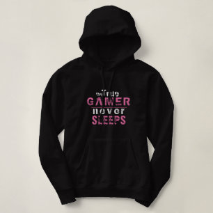 True Gamer schläft niemals Pink Typografy Gamer Hoodie