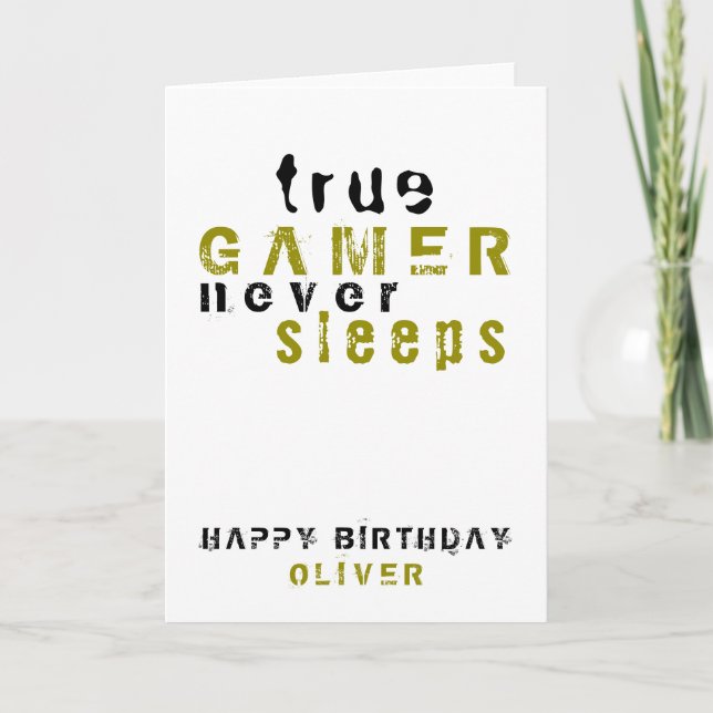 True Gamer Typography Boy Gamer Birthday Karte (Vorderseite)