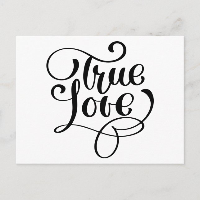 True Love Black & White Typografy Wedding Bridal Postkarte (Vorderseite)