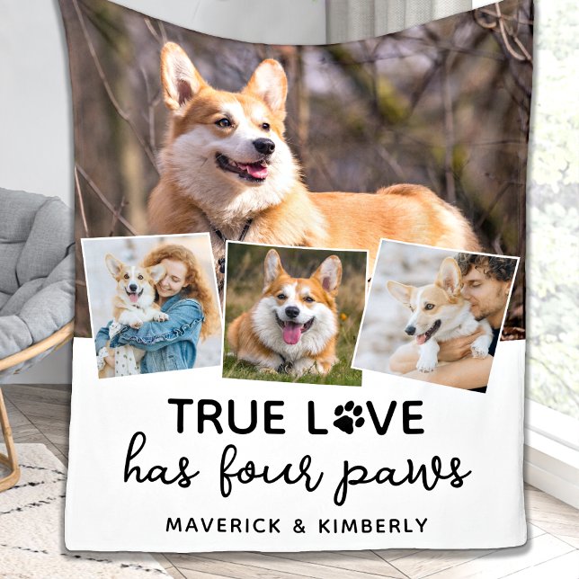 True Love Dog Lover Personalisiert 4 Fotolage Fleecedecke (Von Creator hochgeladen)