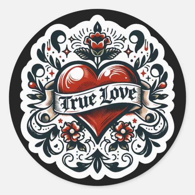 True Love Heart Tattoo Aufkleber Hochzeit Verlobun (Vorderseite)