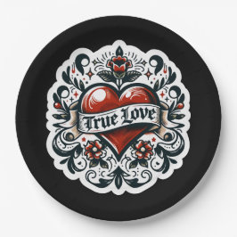 True Love Heart Tattoo Aufkleber Hochzeit Verlobun Pappteller