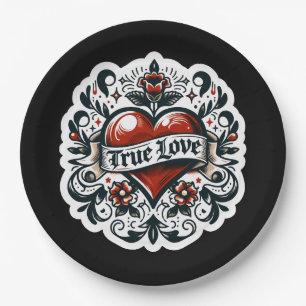True Love Heart Tattoo Aufkleber Hochzeit Verlobun Pappteller
