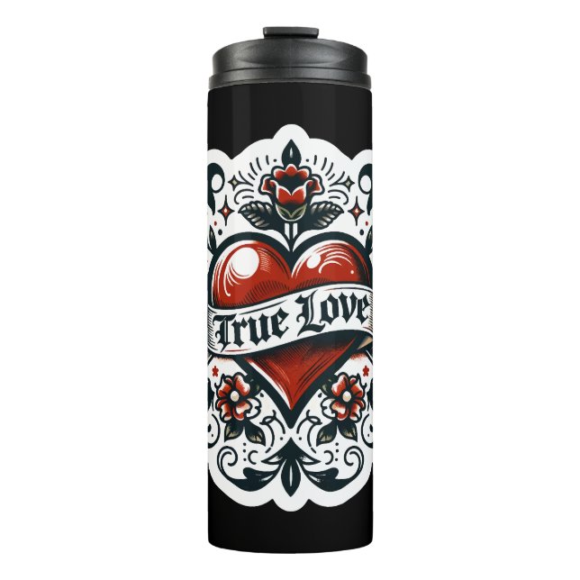 True Love Heart Tattoo Sticker Style Artistic Thermosbecher (Vorderseite)